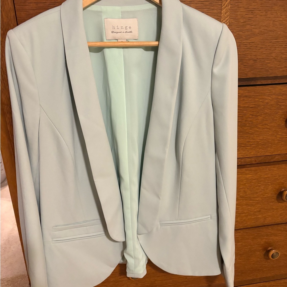 Hinge Blue Blazer Modern Tailored Suit Jacket With Shoulder Pads